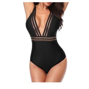 NWT Chic Black Mesh Women's One-Piece Swimsuit